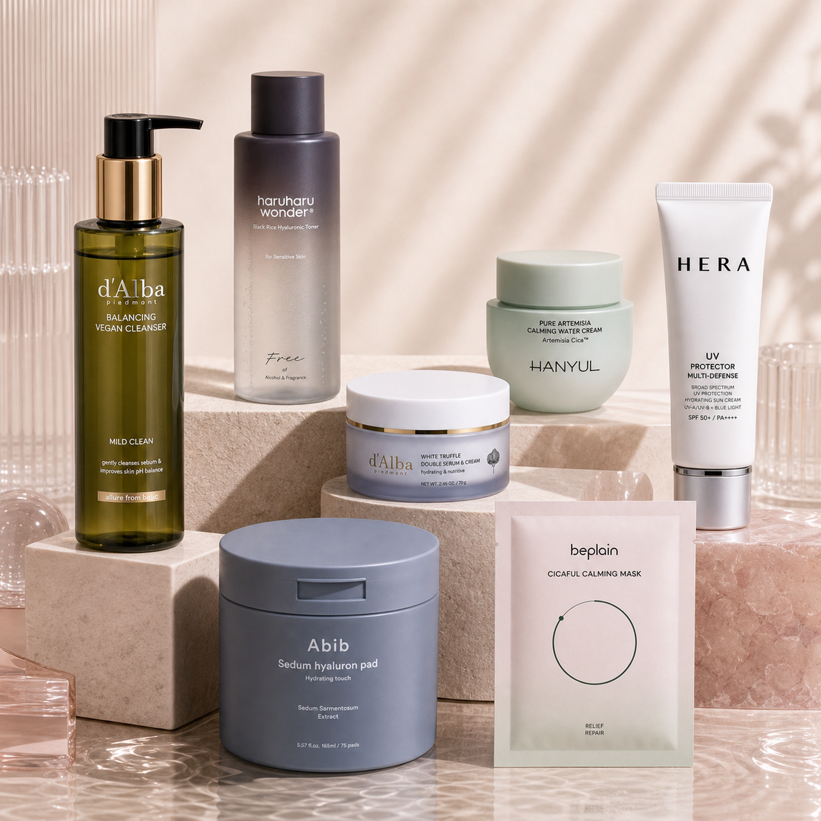 Radiance Pro Korean skincare kit in a premium editorial setup