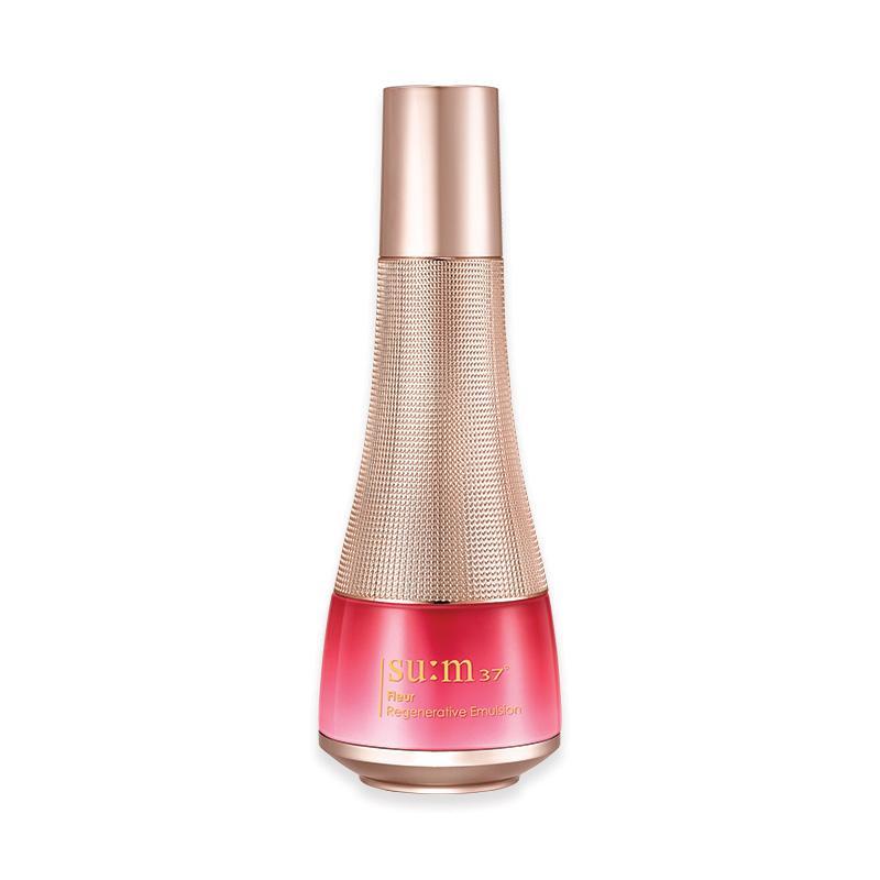 Su:m37 Fleur Regenerative Emulsion 130ml — white pump bottle with rose gold accent and floral label