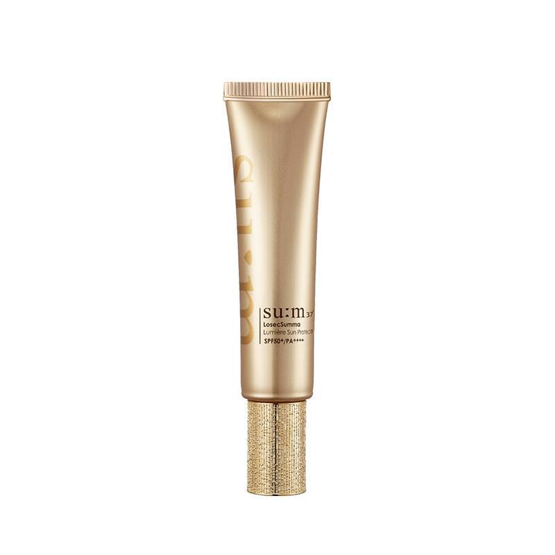 Su:m37 LosecSumma Lumiere Sun Protector SPF50+ PA++++ 50ml — beige pump bottle with gold label