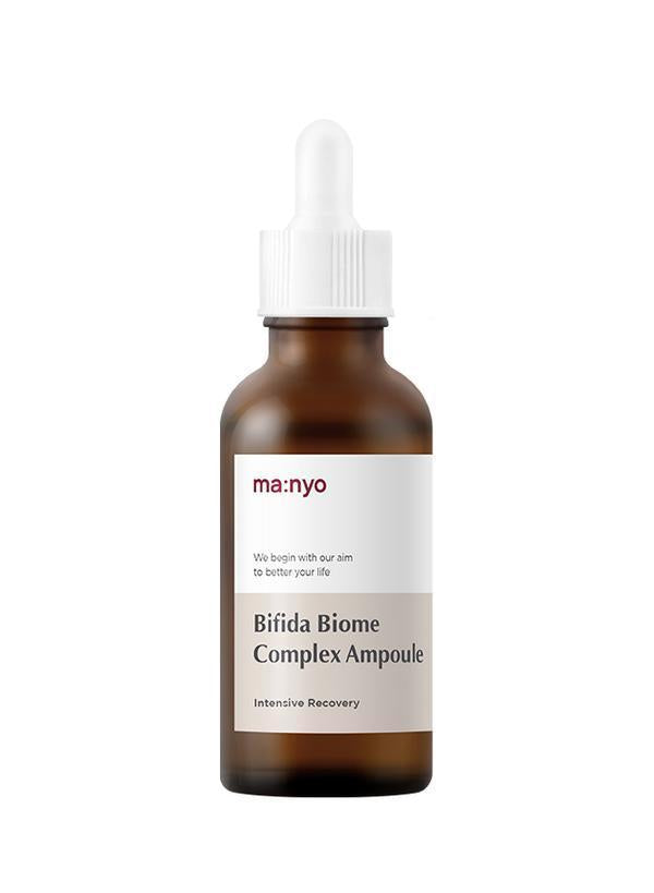 Ma:nyo Bifida Biome Complex Ampoule 50ml — amber glass bottle with dropper on counter