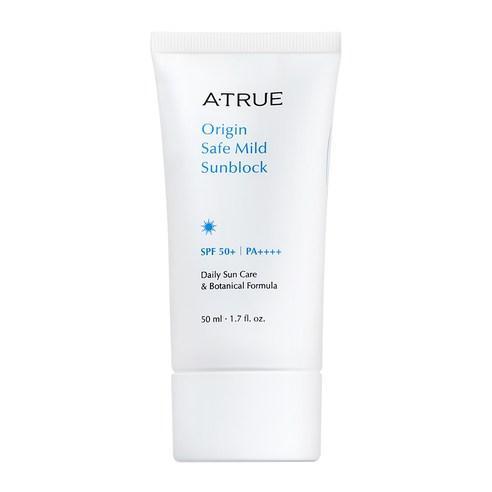Atrue Origin Safe Mild Sunblock SPF50+ PA++++ 50g — white tube with green accents
