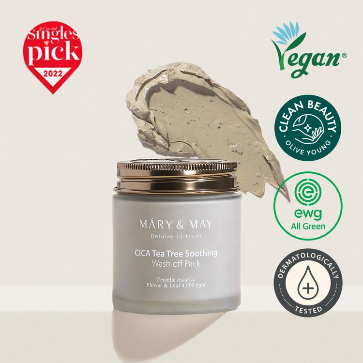 Mary&May CICA TeaTree Soothing Wash Off Pack 125g — jar with green clay formula