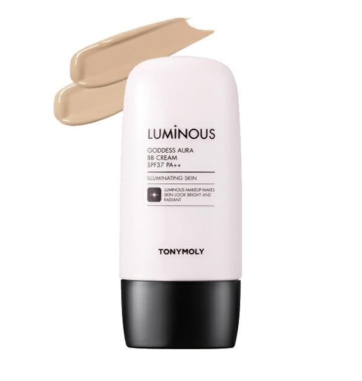 TONYMOLY Luminous Goddess Aura BB Cream 45g No.2 Natural Beige — product tube on light background
