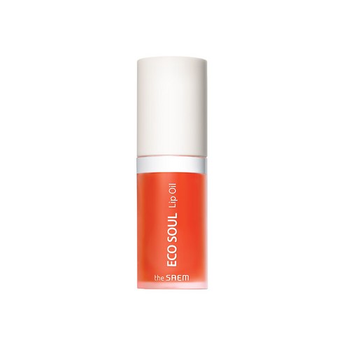 The Saem Eco Soul Lip Oil 6ml Berry shade — swatch showing glossy finish on lips