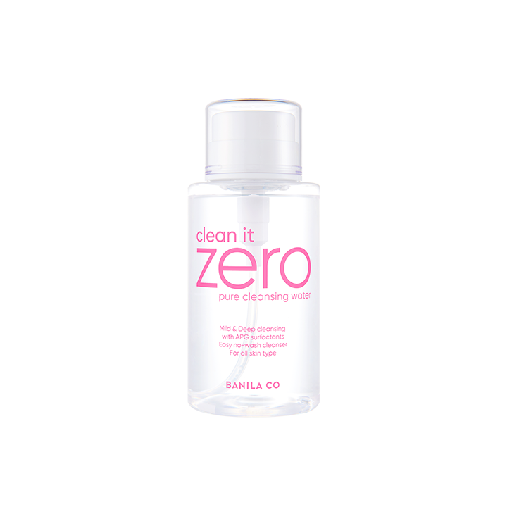 Banilaco Clean It Zero Pure Cleansing Water 310ml — tall bottle with pump dispenser on white background