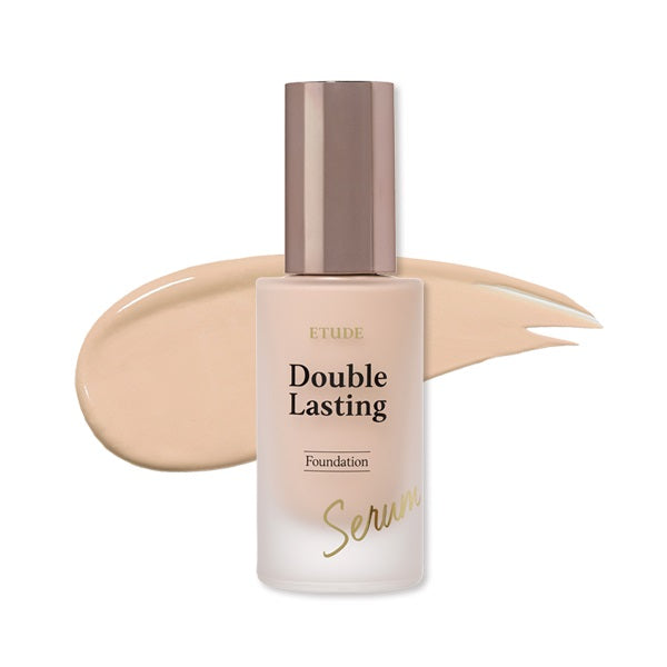Etudehouse Double Lasting Serum Foundation 30g Sand — glass pump bottle on white