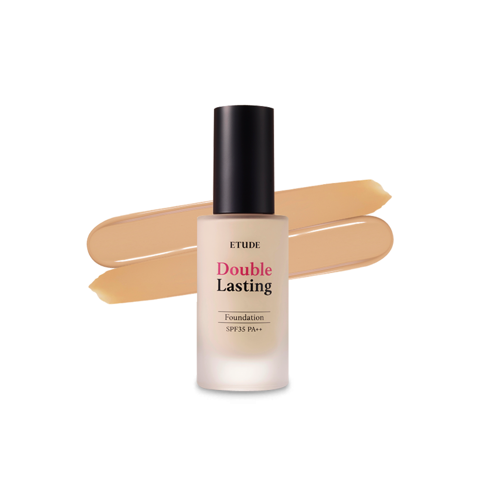 Etudehouse Double Lasting Foundation 30g Amber — glass pump bottle showing shade