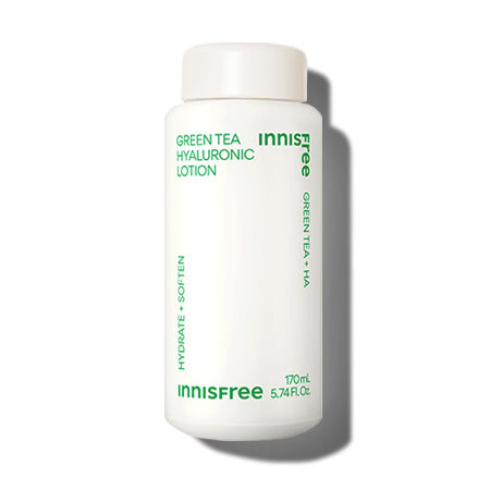 Innisfree Green Tea Hyaluronic Lotion 170ml — green bottle with pump dispenser, front view