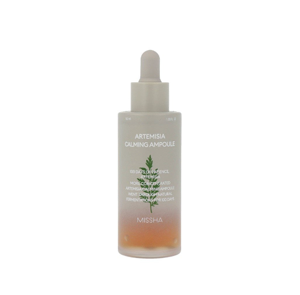 MISSHA Artemisia Calming Ampoule 50ml — slim amber bottle with dropper cap on white background