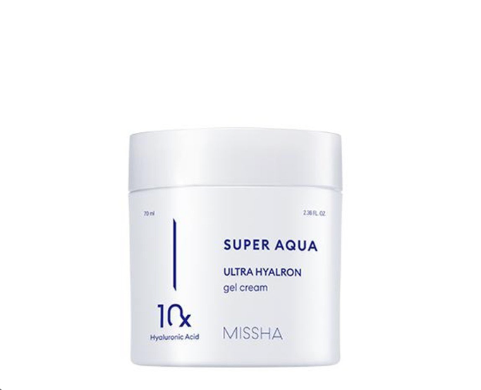 MISSHA Super Aqua Ultra Hyalron Gel Cream 70ml — light blue gel-cream in open white jar