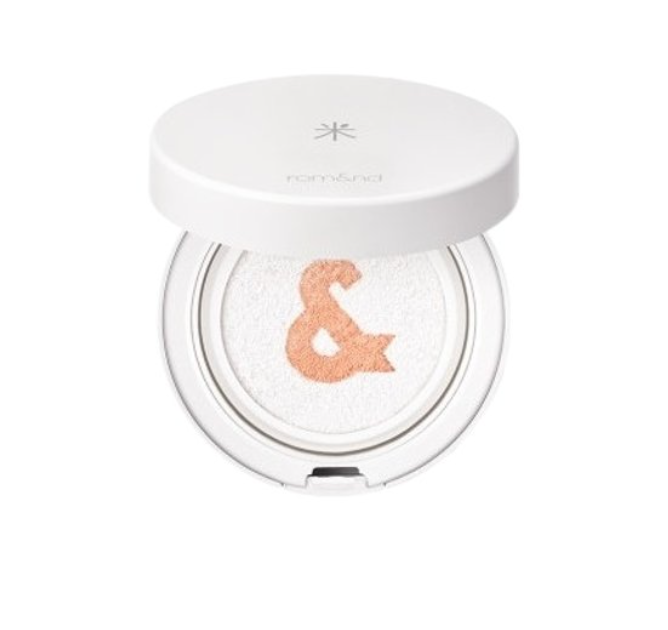 romand Back Me Tone Up Sun Cushion — compact cushion case open showing puff and pink-tone base