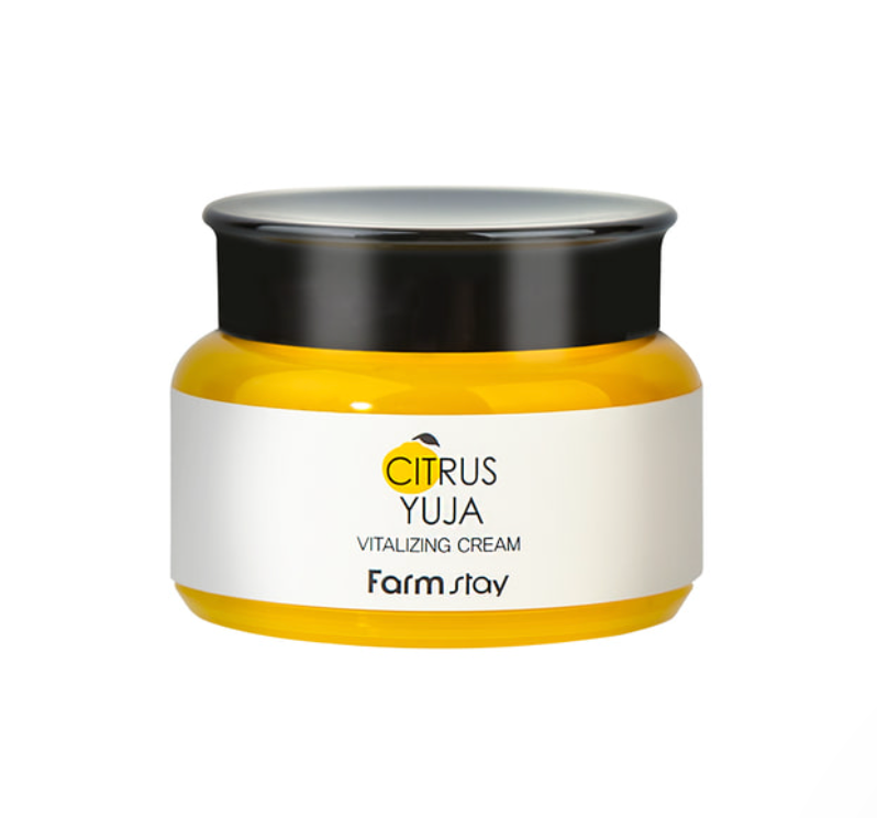 Farmstay Citrus Yuja Vitalizing Cream 100g — yellow-tone jar with citrus label on white surface