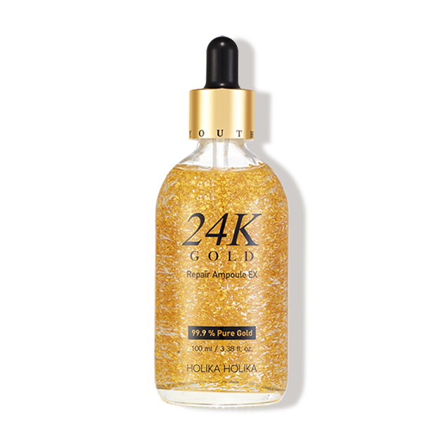 Holika Holika Prime Youth 24K Gold Repair Ampoule 100ml — gold bottle with pump dispenser