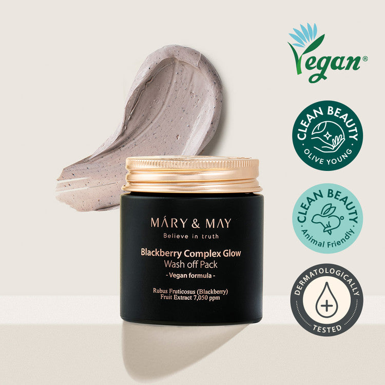 Mary&May Blackberry Glow Wash Off Pack 125g — jar with purple-toned clay texture