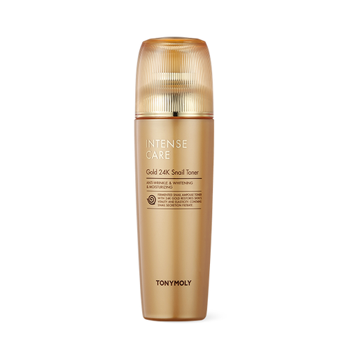 TONYMOLY Intense Care Gold24K Snail Toner 140ml — gold bottle with flip cap, front view