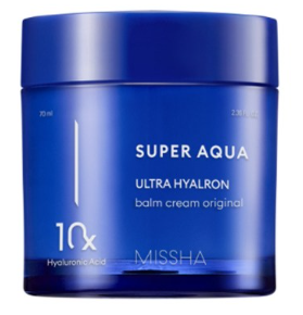 MISSHA Super Aqua Ultra Hyalron Balm Cream 70ml — round white jar with blue accented lid