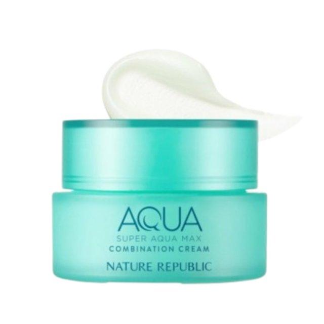 Nature Republic Super Aqua Max Combination Watery Cream 80ml — blue jar with white lid on white background