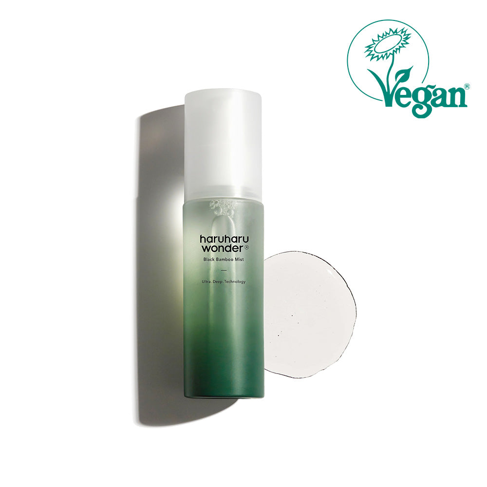 haruharuwonder Black Bamboo Mist 80ml — compact travel-size black spray bottle flat lay