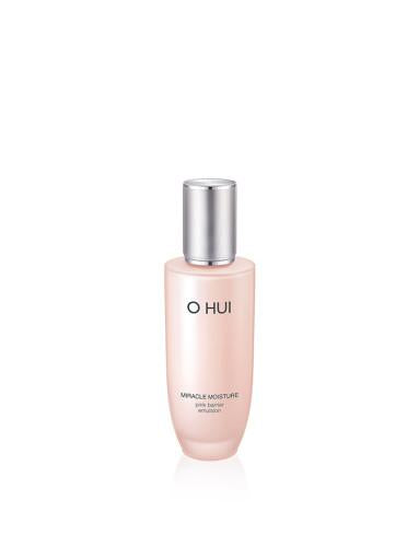 OHui Ceramide Moisture Emulsion 130ml — pink pump bottle with gold cap, front label view