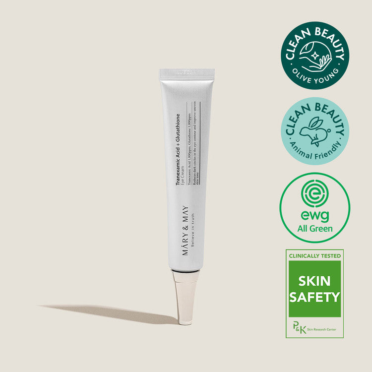Mary&May Tranexamic Acid Glutathione Eye Cream 30g — white tube with cap on, front view