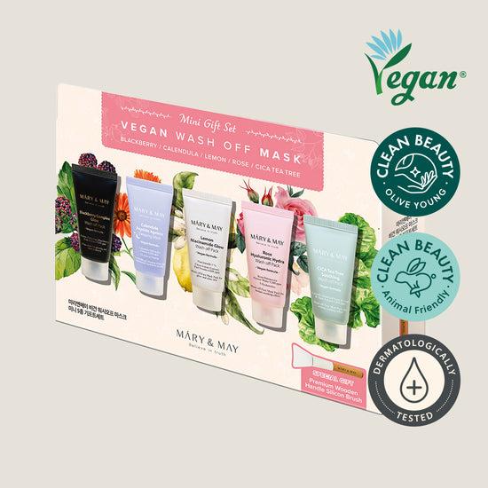 Mary&May Vegan Wash Off Mask Mini Gift Set — five 30g tubes arranged together, variety pack front view
