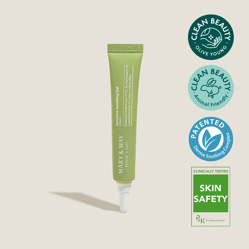 Mary&May Sensitive Soothing Gel Cream 12g — small jar with translucent gel texture on white background