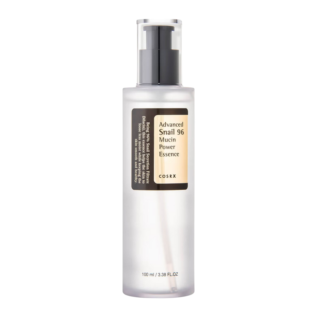 COSRX Advanced Snail 96 Mucin Power Essence 100ml — clear pump bottle showing translucent gel texture