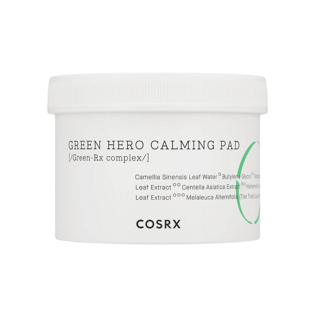COSRX One Step Green Hero Calming Pad 70pcs — round tub with green label and pre-soaked cotton pads