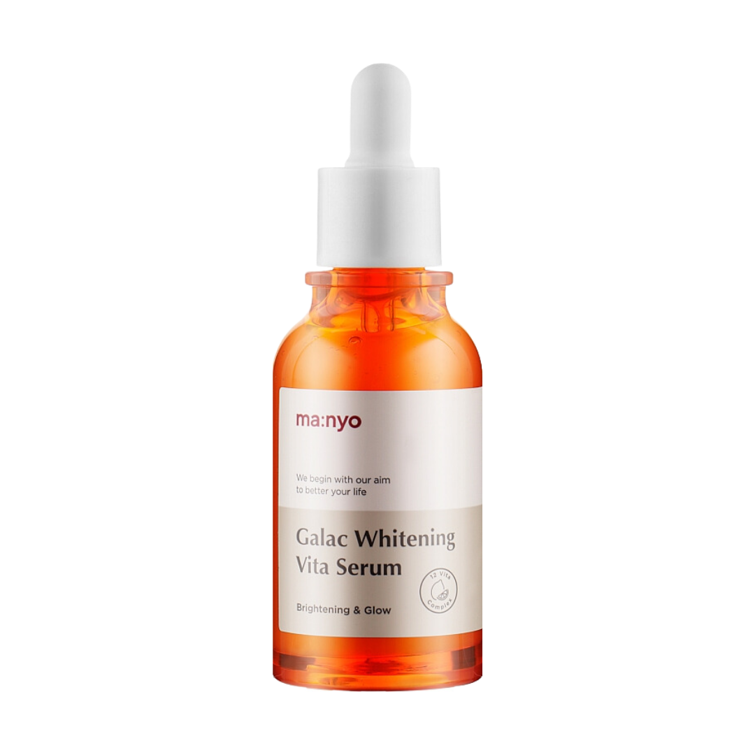 Ma:nyo Whitening Vita Serum 50ml — orange-tinted bottle with dropper on white background