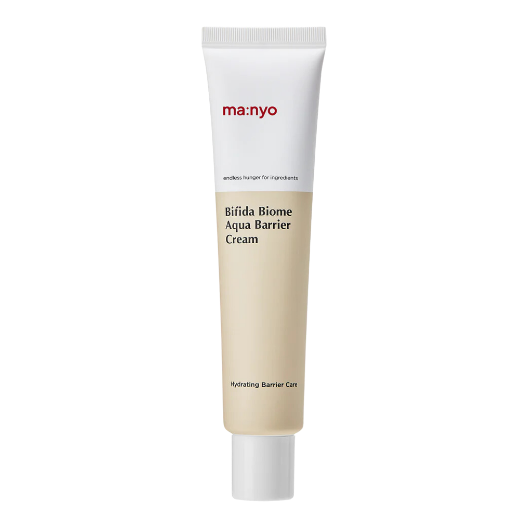 Ma:nyo Bifida Biome Aqua Barrier Cream 80ml — white jar with blue accent lid on surface