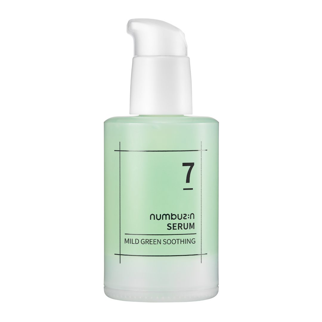 Numbuzin No.7 Mild Green Soothing Serum 50ml — green-tinted pump bottle with botanical label