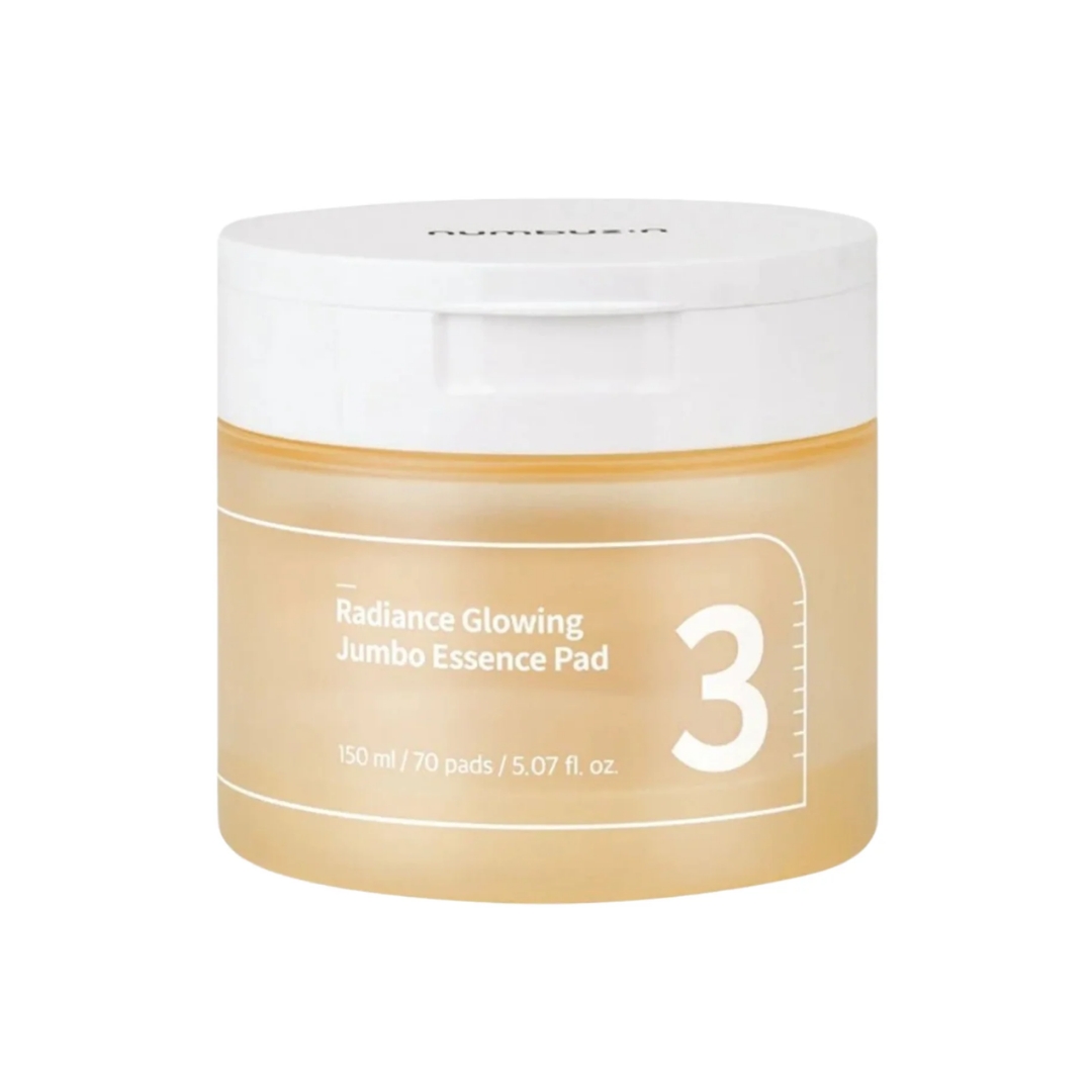 Numbuzin No.3 Radiance Glowing Jumbo Essence Pad 150ml — tub with 70 cotton pads visible