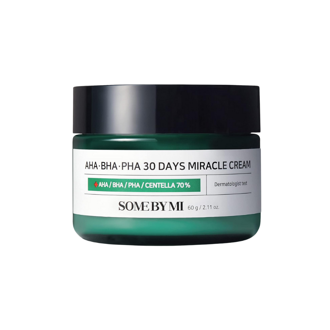 SomeByMi AHA+BHA 30 Days Cica Cream 60g — white cream jar with green label on neutral background