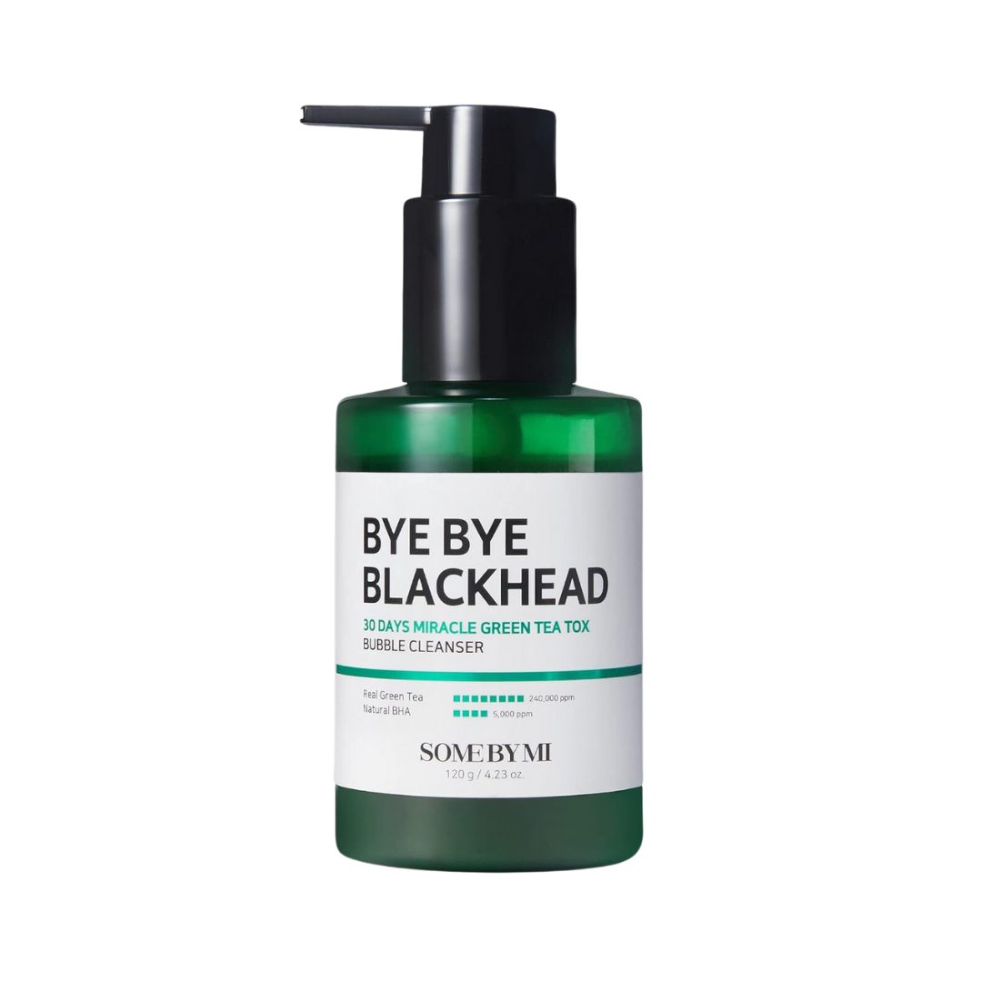 SomeByMi Bye Bye Blackhead Green Tea Tox Bubble Cleanser 120g — green jar with foaming cleanser texture visible