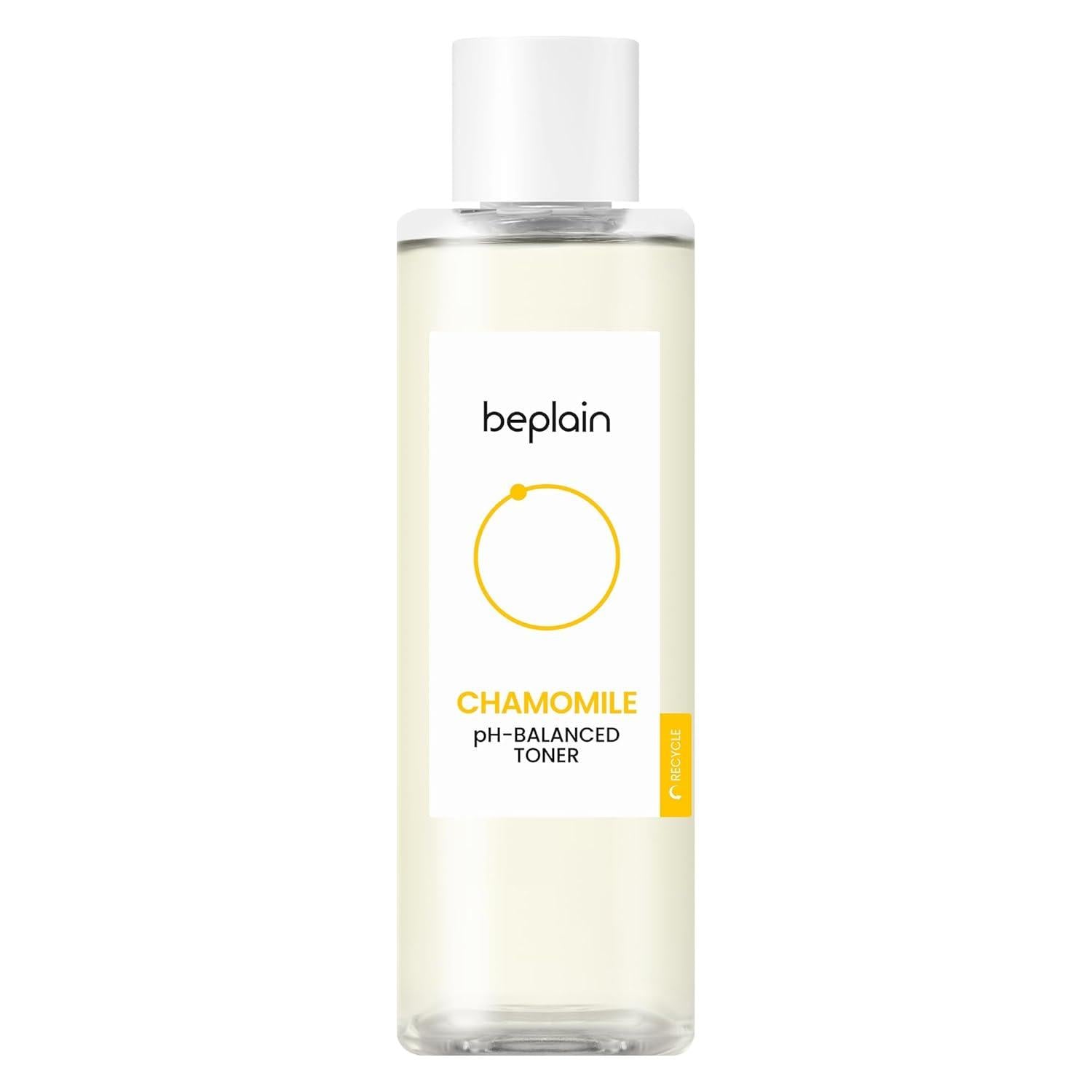 beplain Chamomile pH-Balanced Toner 190ml — clear bottle with yellow chamomile label on white background
