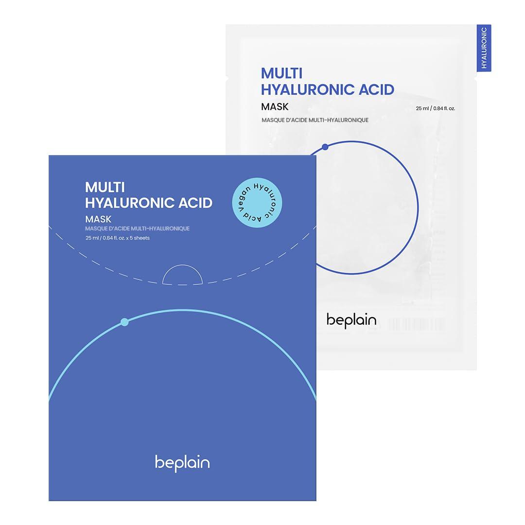 Beplain Multi Hyaluronic Acid Mask 5ea — folded sheet mask pouch with teal label on white surface