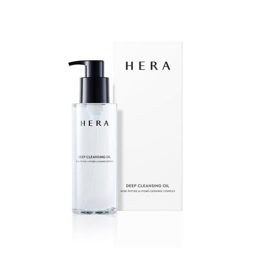 Hera Deep Cleansing Oil 225ml — clear pump bottle showing oil texture on light background