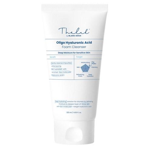 THE LAB by BLANC DOUX Oligo HA Foam Cleanser 120ml — white tube with sky-blue label and flip cap on white background