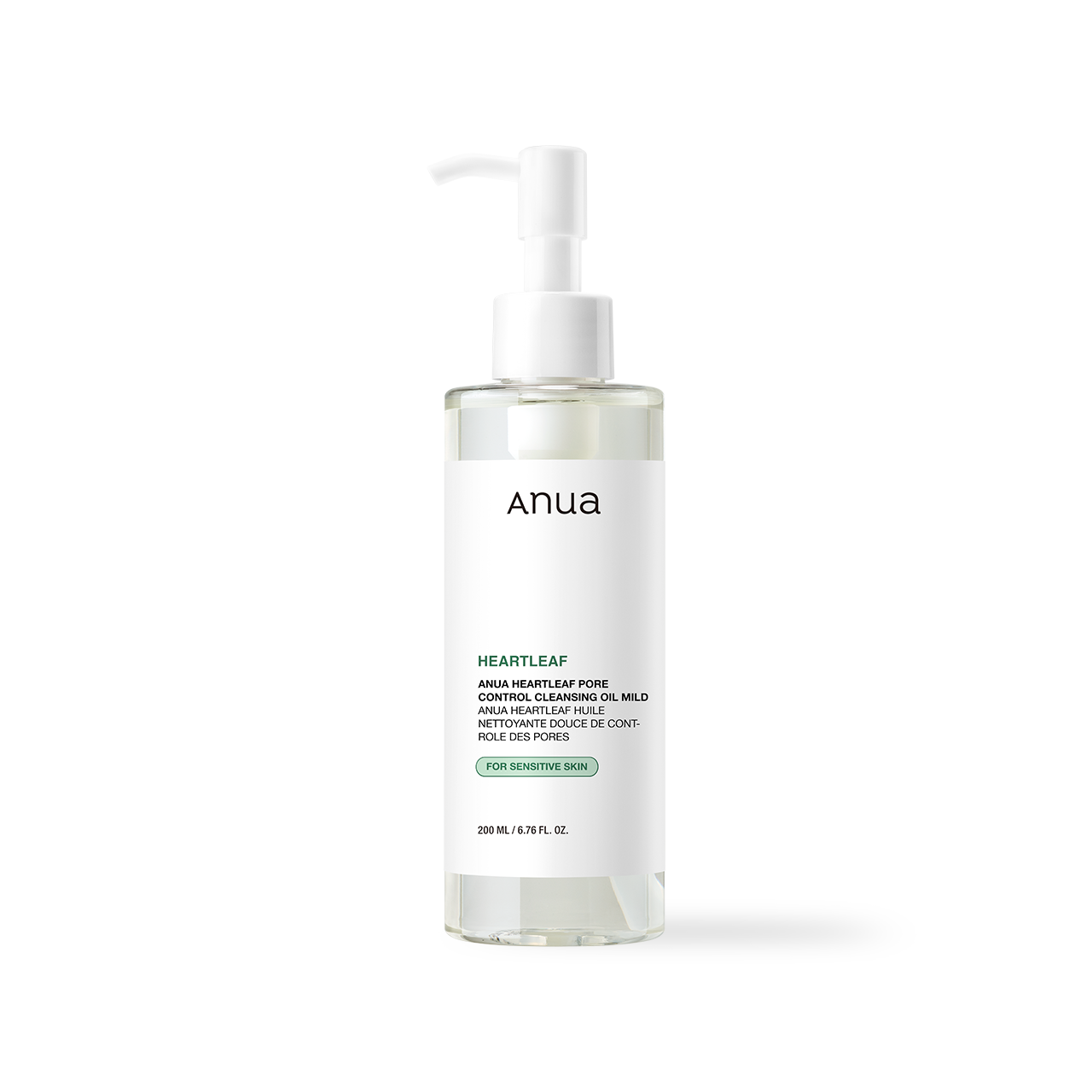 Anua Heartleaf Pore Control Cleansing Oil Mild 200ml — pump bottle with green leaf detail on label