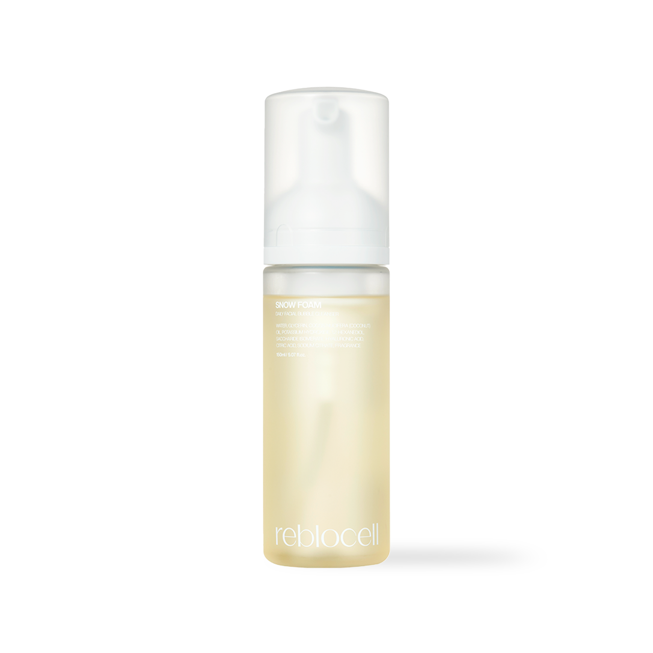Reblocell Snow Foam Cleanser 150ml — white pump bottle on clean surface