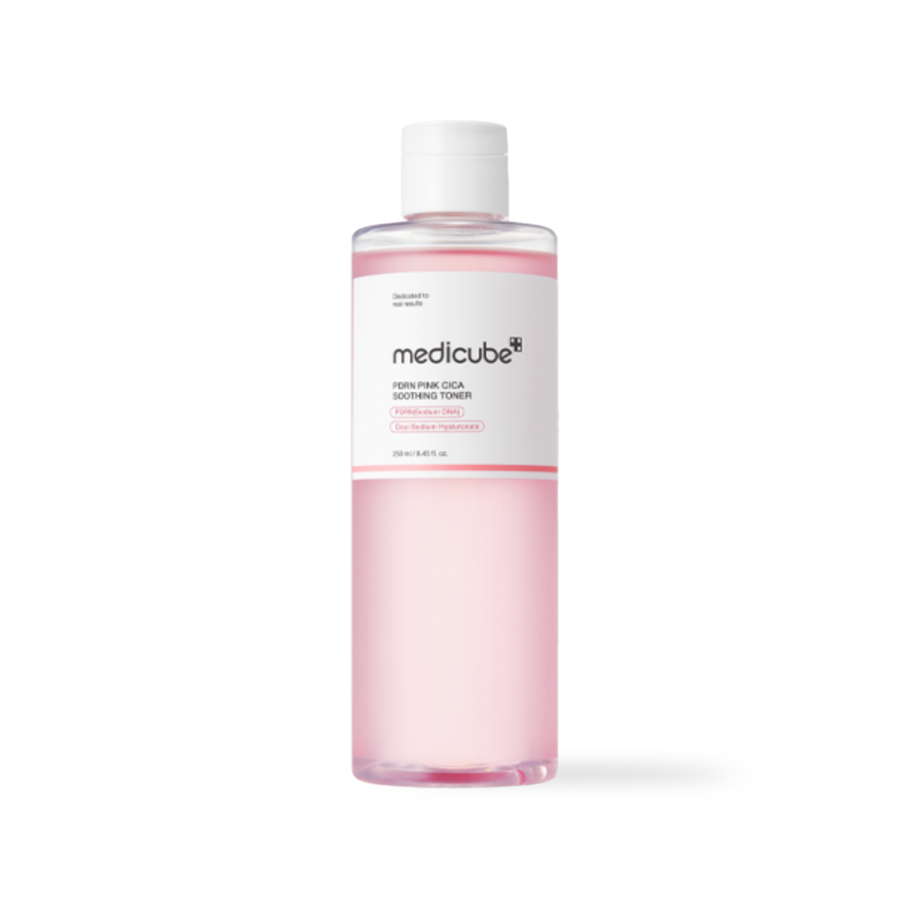 Medicube PDRN Pink Cica Soothing Toner 250ml — pink translucent pump bottle on white background