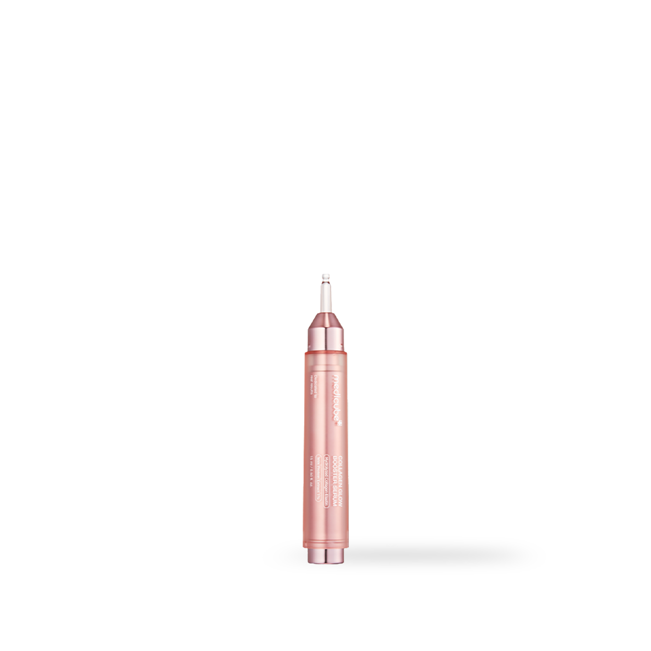 Medicube Collagen Glow Booster Serum 15ml — white airless pump bottle with twist-click mechanism