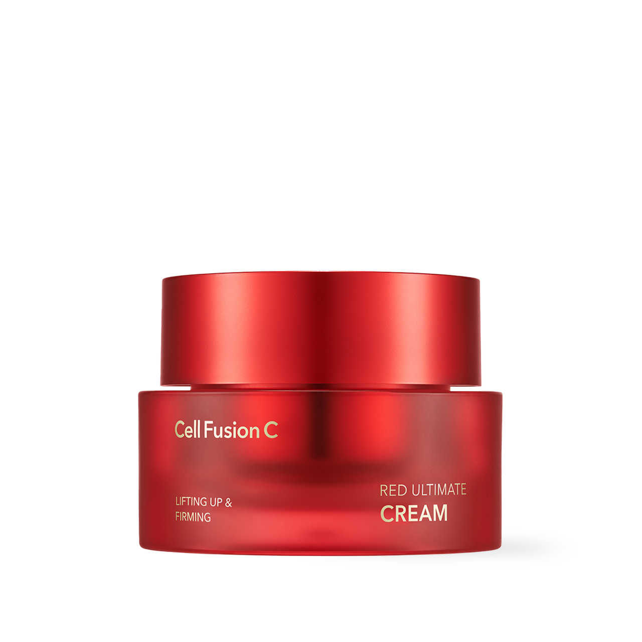 CellFusionC Red Cream 50ml — red jar with lid beside open jar on white background