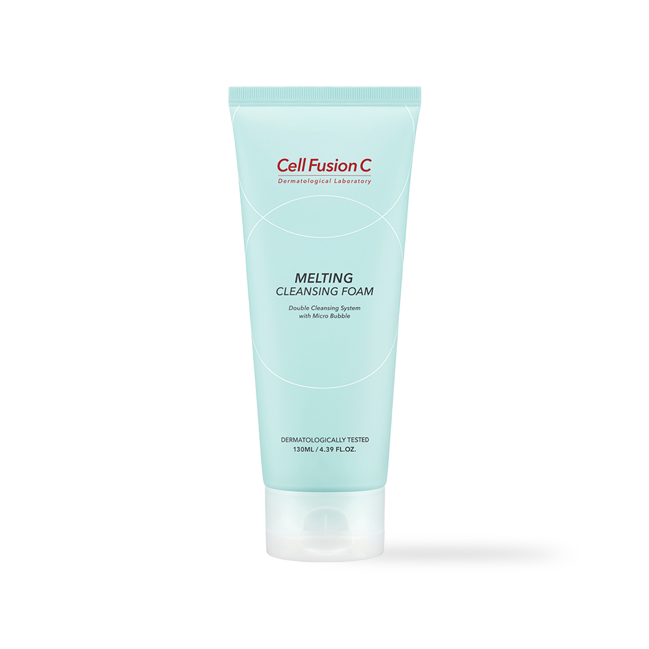 CellFusionC Melting Cleansing Foam 130ml — white tube with olive-green cap and product name label on light surface