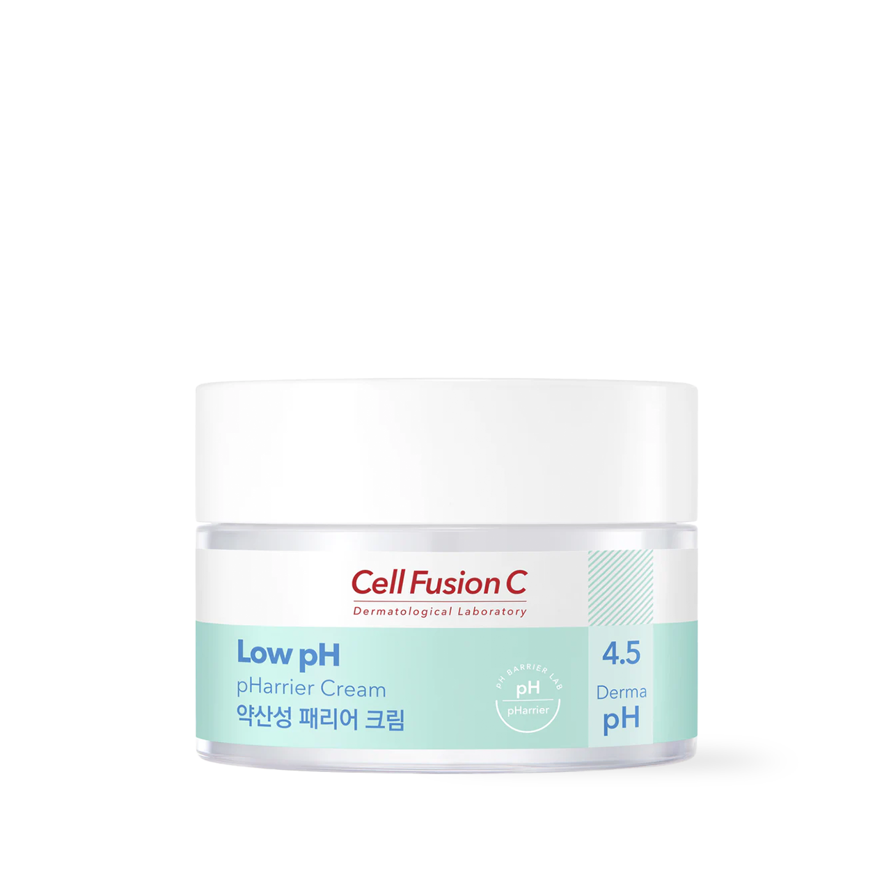 CellFusionC Low pH pHarrier Cream 55ml — white airless pump bottle with blue label on neutral studio surface