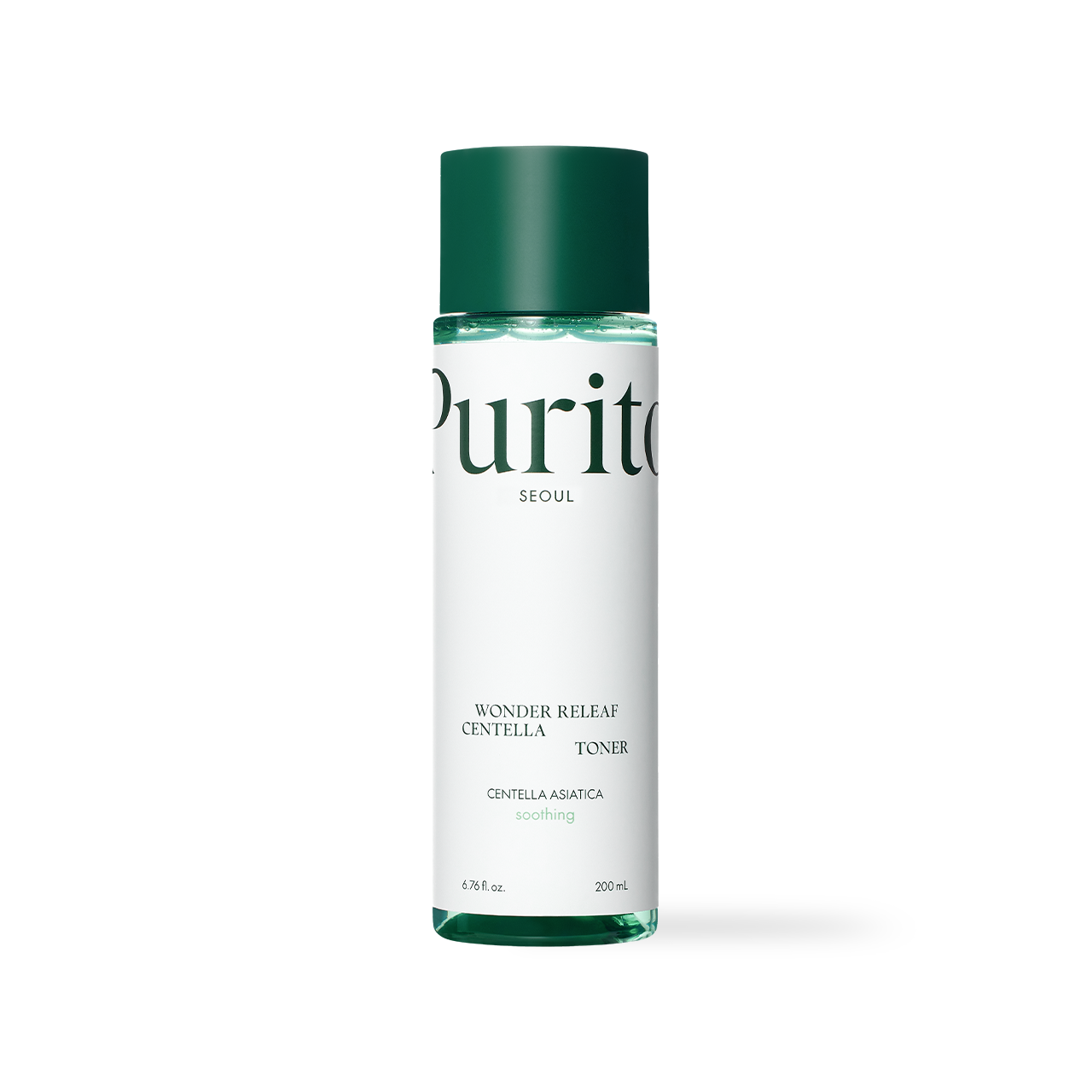 Purito Wonder Releaf Centella Toner 200ml — tall clear bottle with green label on white surface