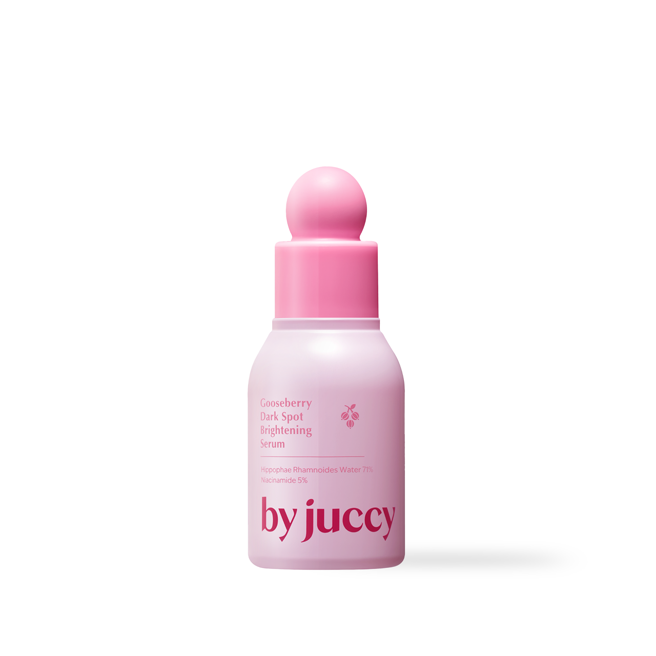 By Juccy Gooseberry Dark Spot Brightening Serum 30ml — dropper bottle with amber tip on pink background