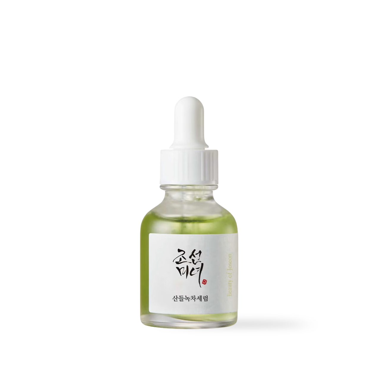 BeautyOfJoseon Calming Serum Green Tea Panthenol 30ml — green dropper bottle with botanical leaf label