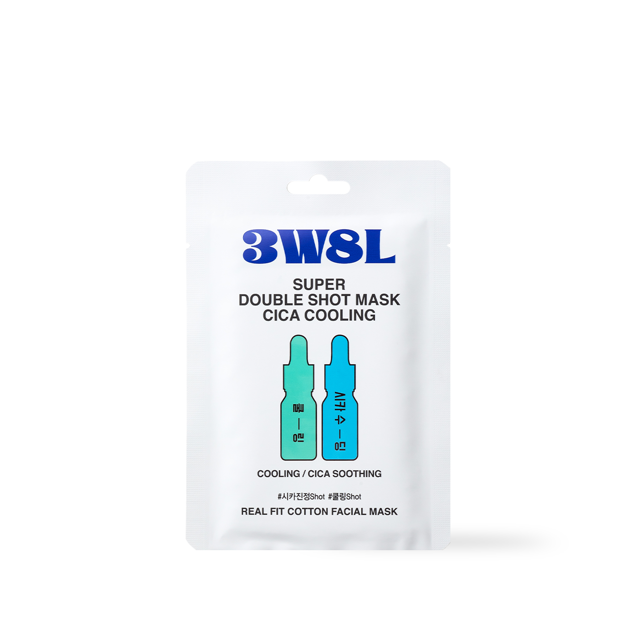 3W8L Super Double Shot Mask Cica Cooling 27ml — cooling-themed pouch with blue and green design