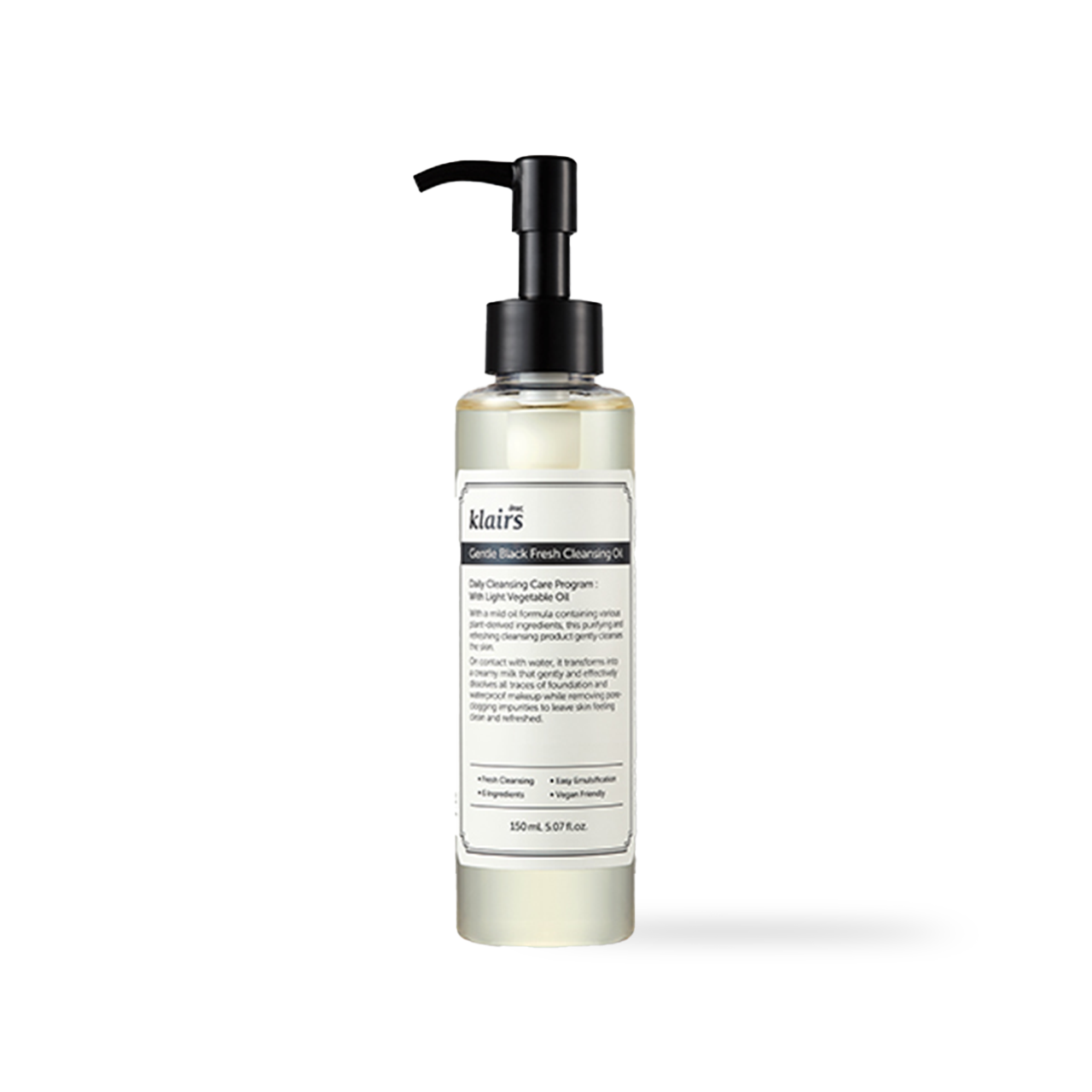 Dear Klairs Gentle Black Fresh Cleansing Oil 150ml — light pump bottle on white